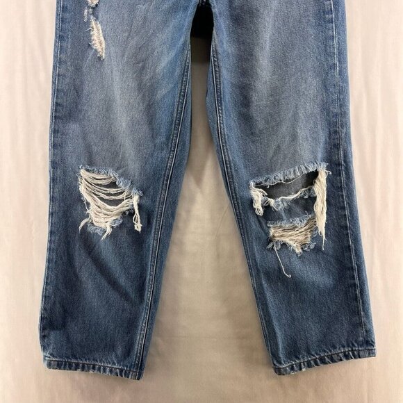 Express Jeans Womens Size 2 Dad Jean High Rise Distressed Cropped Denim Blue - Picture 4 of 10